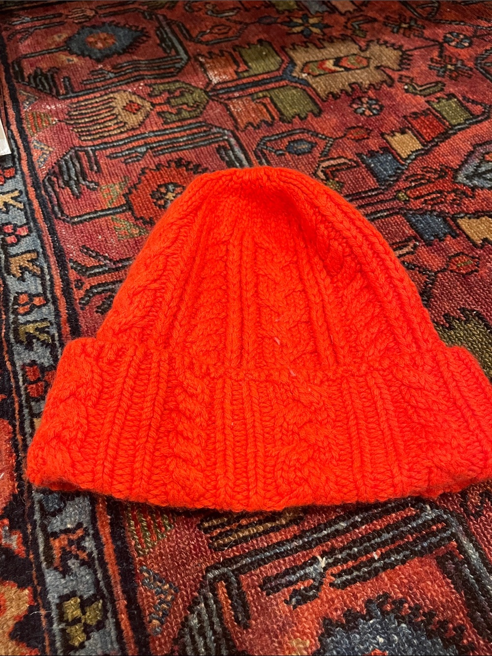 Uniqlo Heattech Bright Orange Cable Knit Beanie